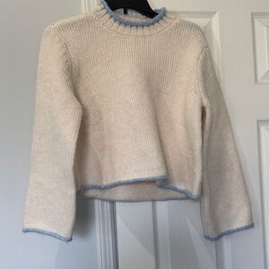Altar'd State Cream Knit Sweater with Light Blue Trim